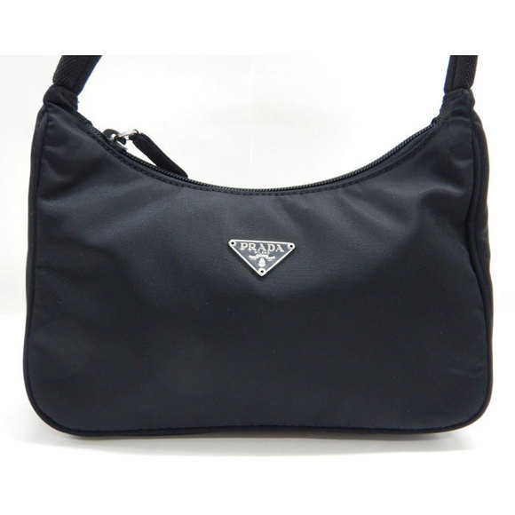 Prada Plate Mini Nylon Black Handbag Triangle - Picture 1 of 7